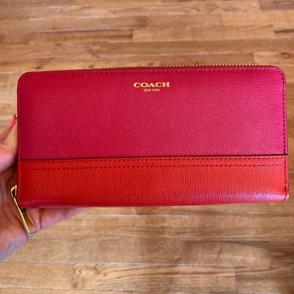 Coach pink and red zippered wallet